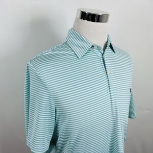 RLX Ralph Lauren Medium Golf Polo Shirt Green White Striped Polyester Blend